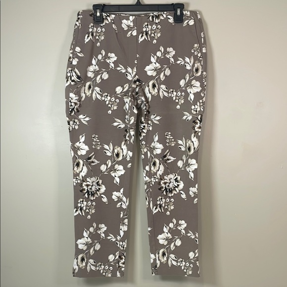 J. Jill Pants - J.JILL Floral Print Pull-On Pants Sz 10 Taupe Neutral Stretch Ankle‎ Trousers